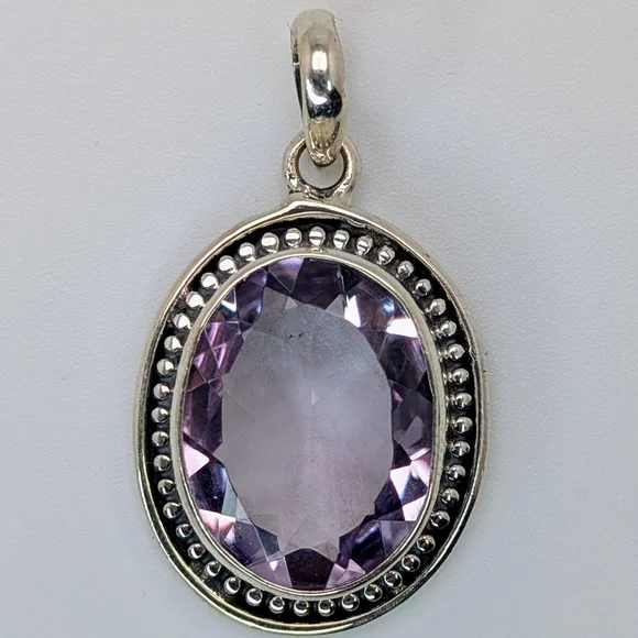 Large Natural Pink Amethyst Pendant S925 Sterling Silver - Picture 4 of 6